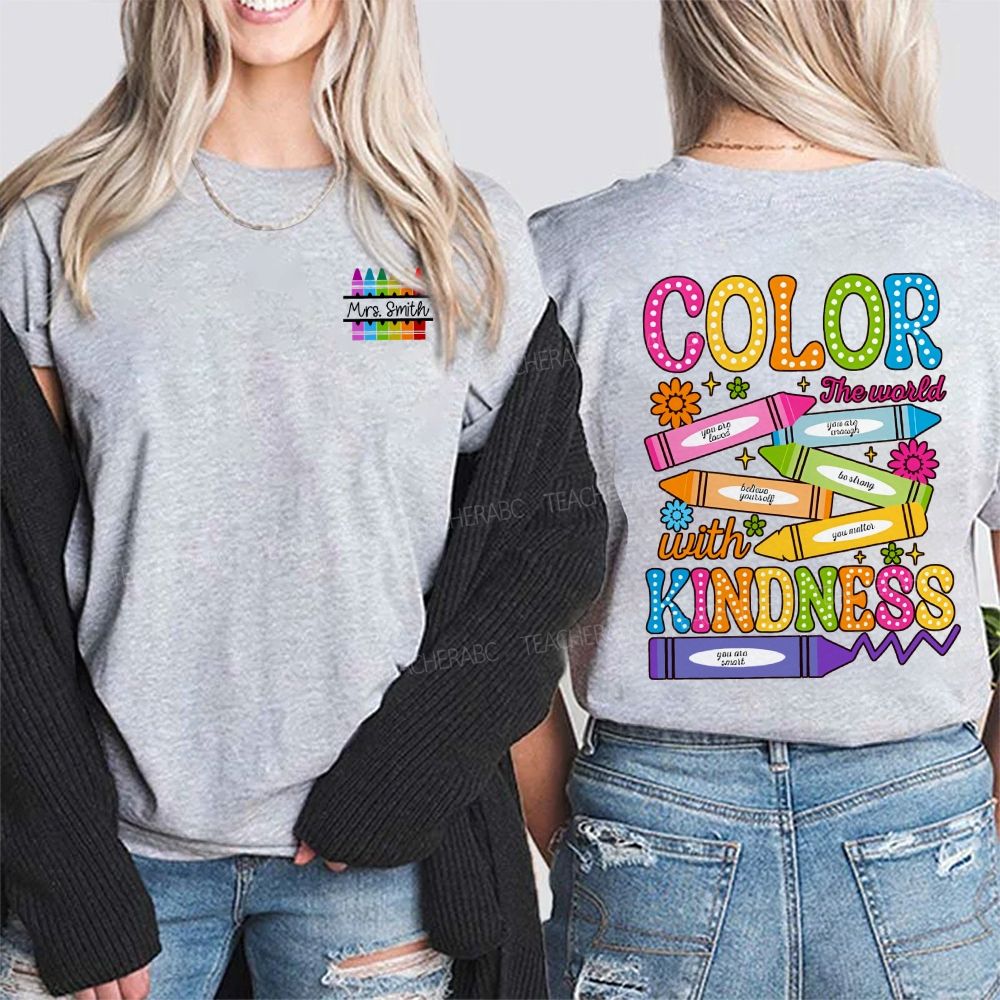 Personalized Name Color The World With Kindness Double Printed T-shirt