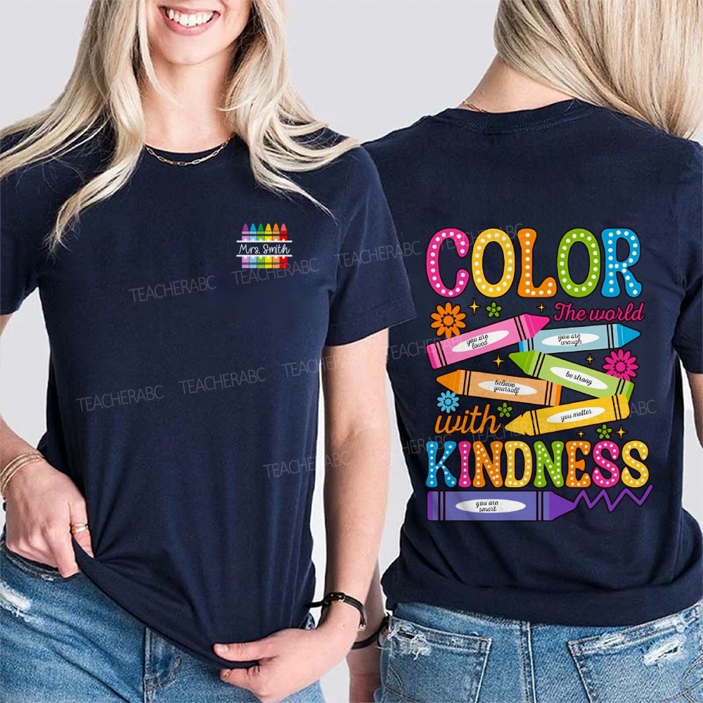 Personalized Name Color The World With Kindness Double Printed T-shirt