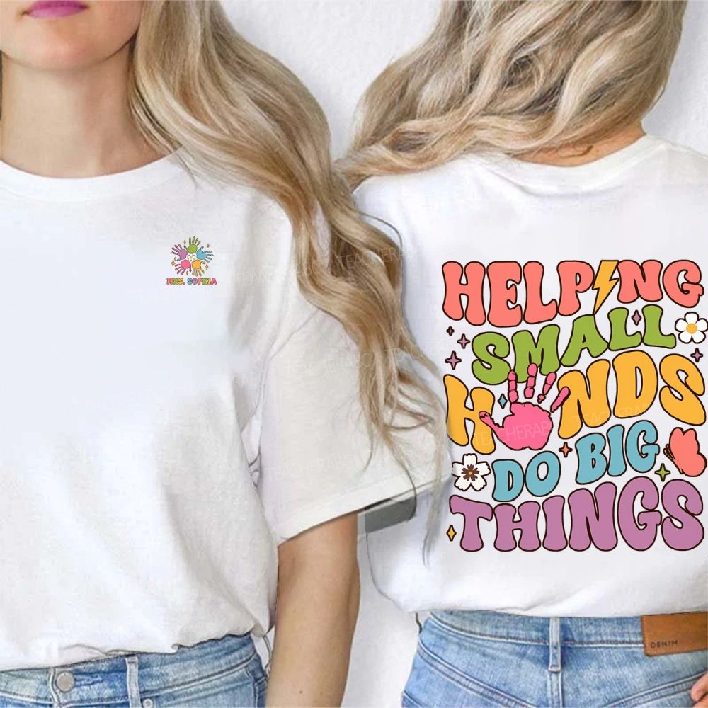 Personalized Name Helping Small Hands Do Big Things Double Printed T-shirt