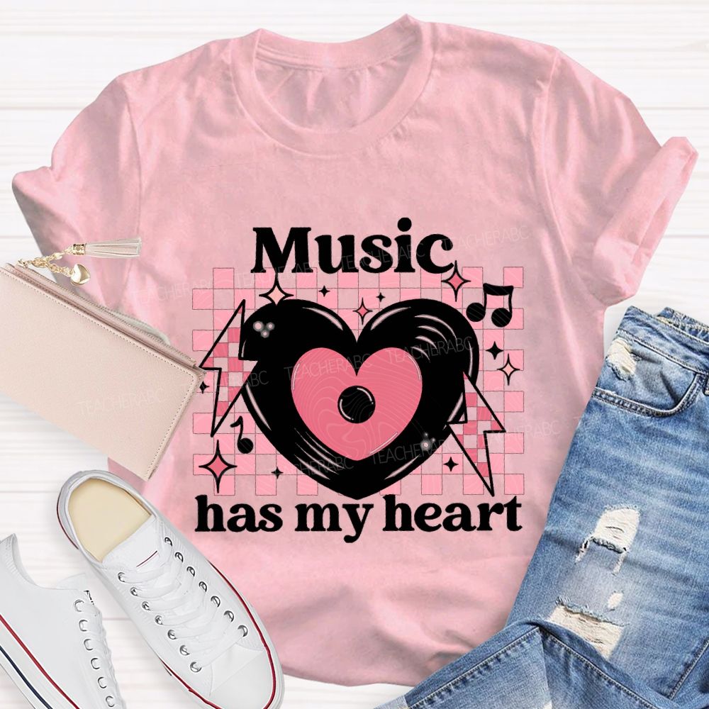 Music Has My Heart Heart-Shaped Disc Teacher T-shirt