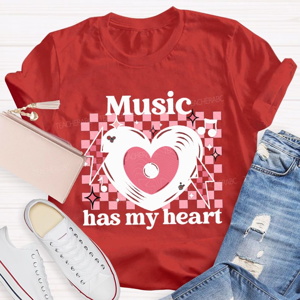 Music Has My Heart Heart-Shaped Disc Teacher T-shirt