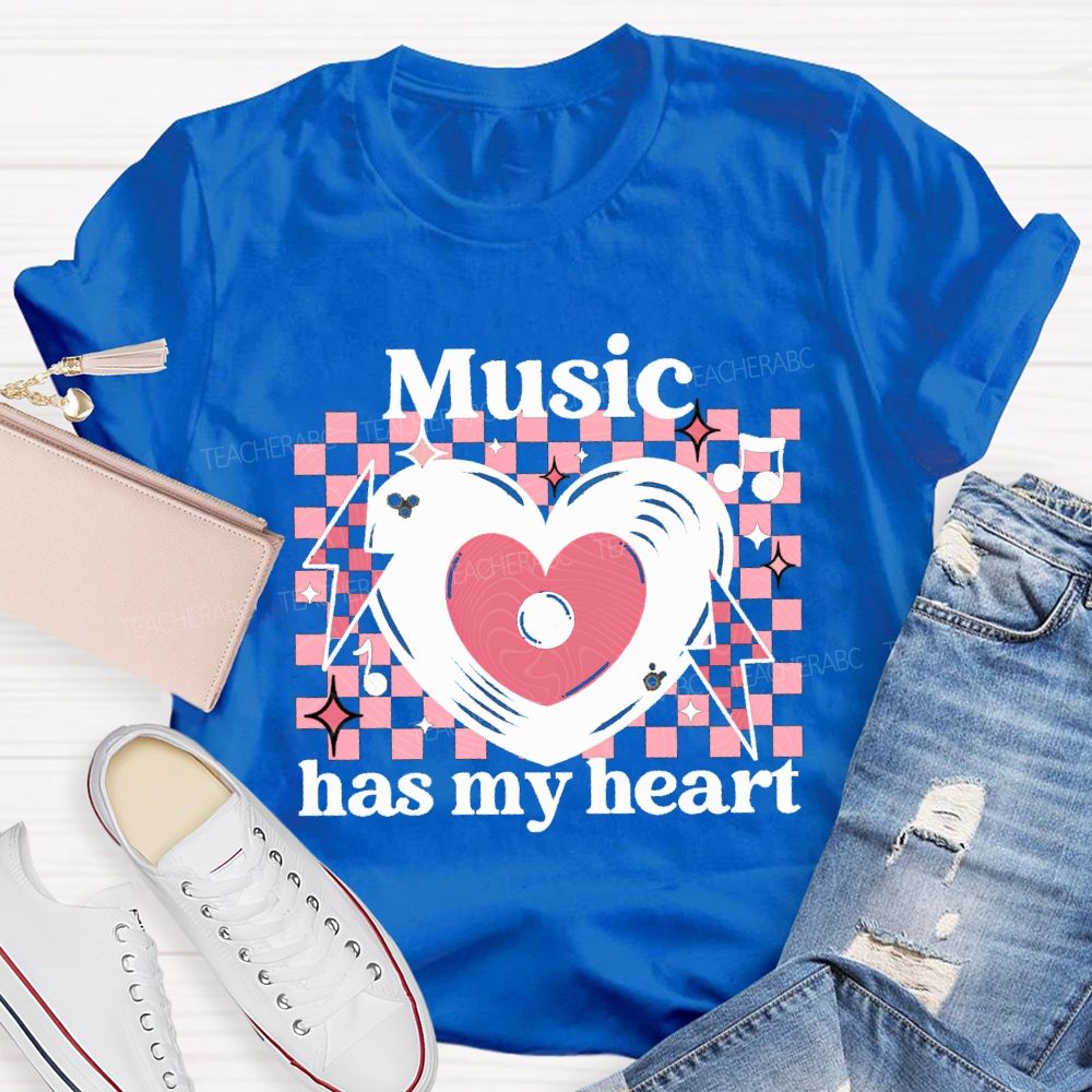 Music Has My Heart Heart-Shaped Disc Teacher T-shirt
