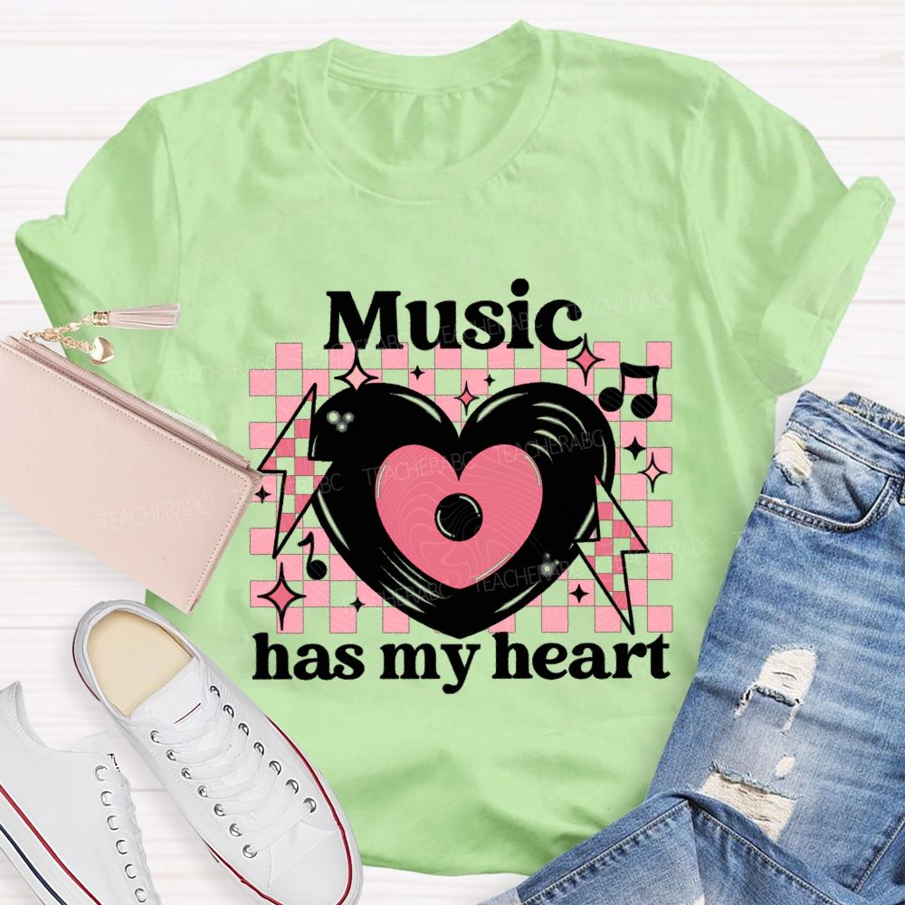 Music Has My Heart Heart-Shaped Disc Teacher T-shirt