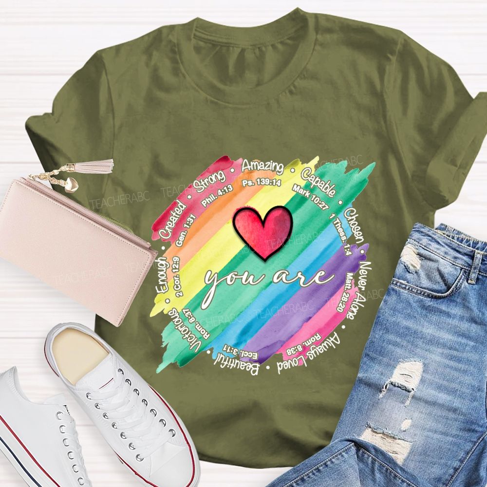 You Are Strong Amazing Capable Chosen Never Alone Teacher T-shirt
