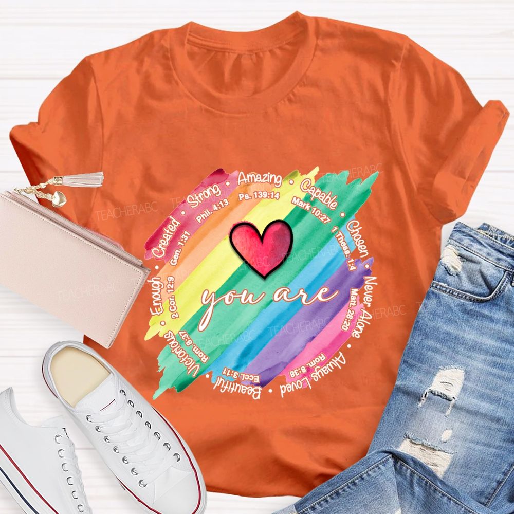 You Are Strong Amazing Capable Chosen Never Alone Teacher T-shirt