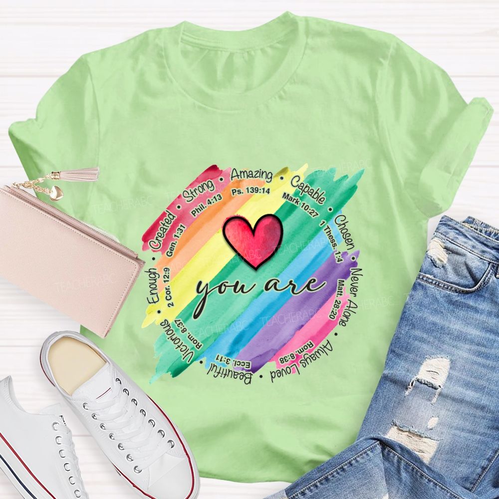 You Are Strong Amazing Capable Chosen Never Alone Teacher T-shirt