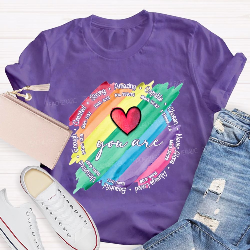 You Are Strong Amazing Capable Chosen Never Alone Teacher T-shirt