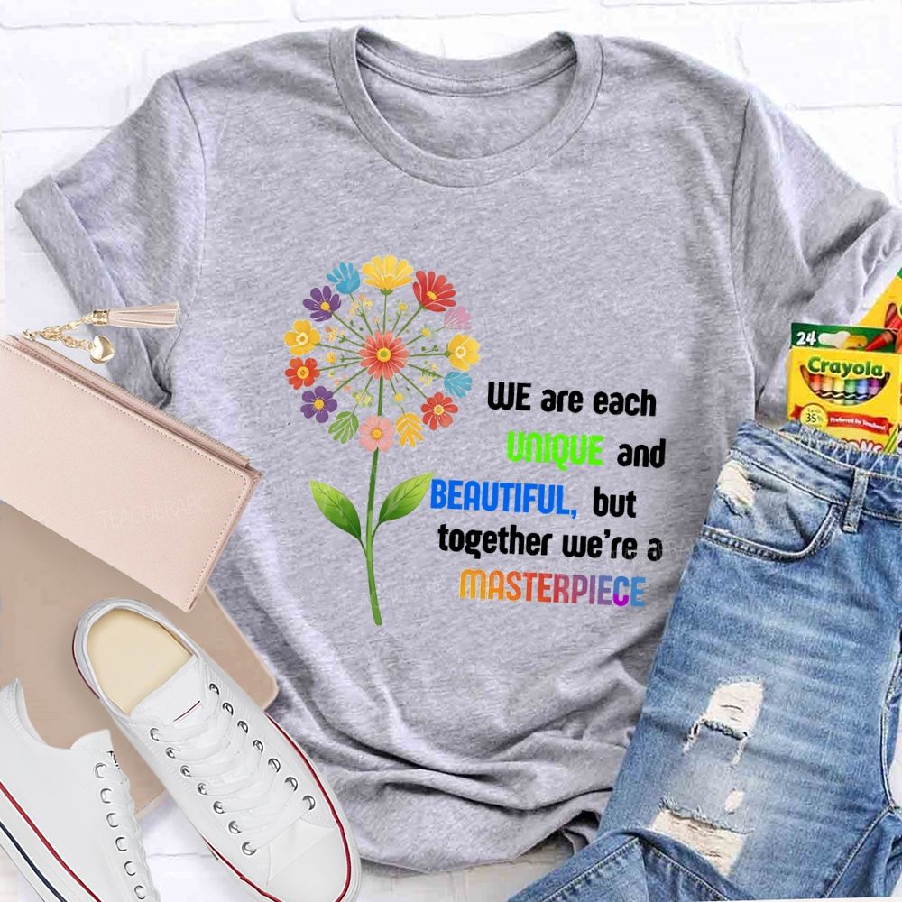 We Are Each Unique And Beautiful Floral Dandelion Teacher T-shirt