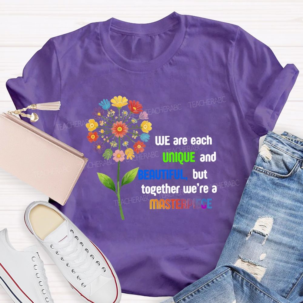 We Are Each Unique And Beautiful Floral Dandelion Teacher T-shirt
