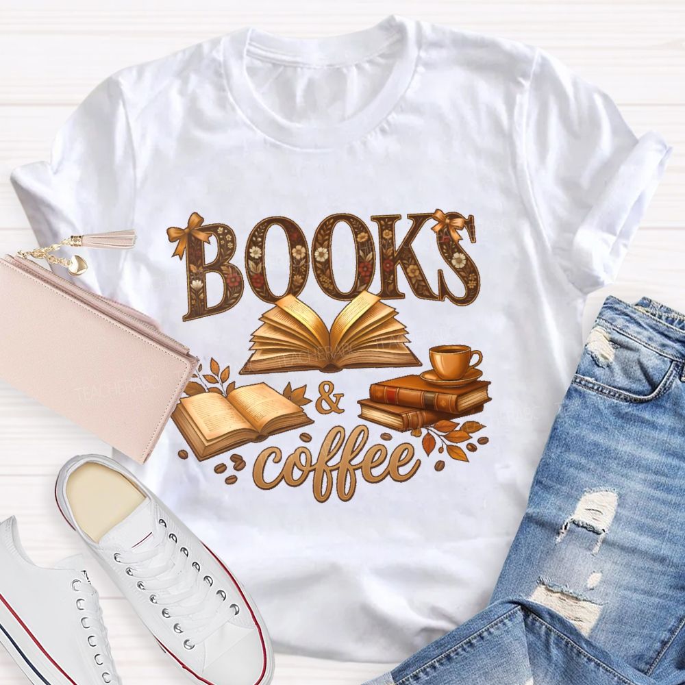 Books & Coffee Pattern Teacher T-shirt