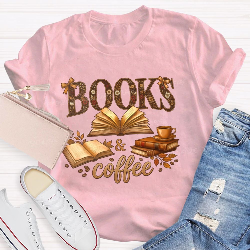 Books & Coffee Pattern Teacher T-shirt