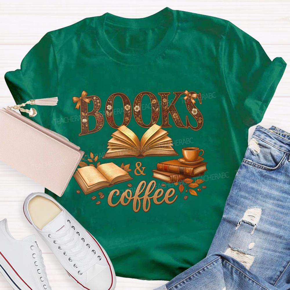 Books & Coffee Pattern Teacher T-shirt