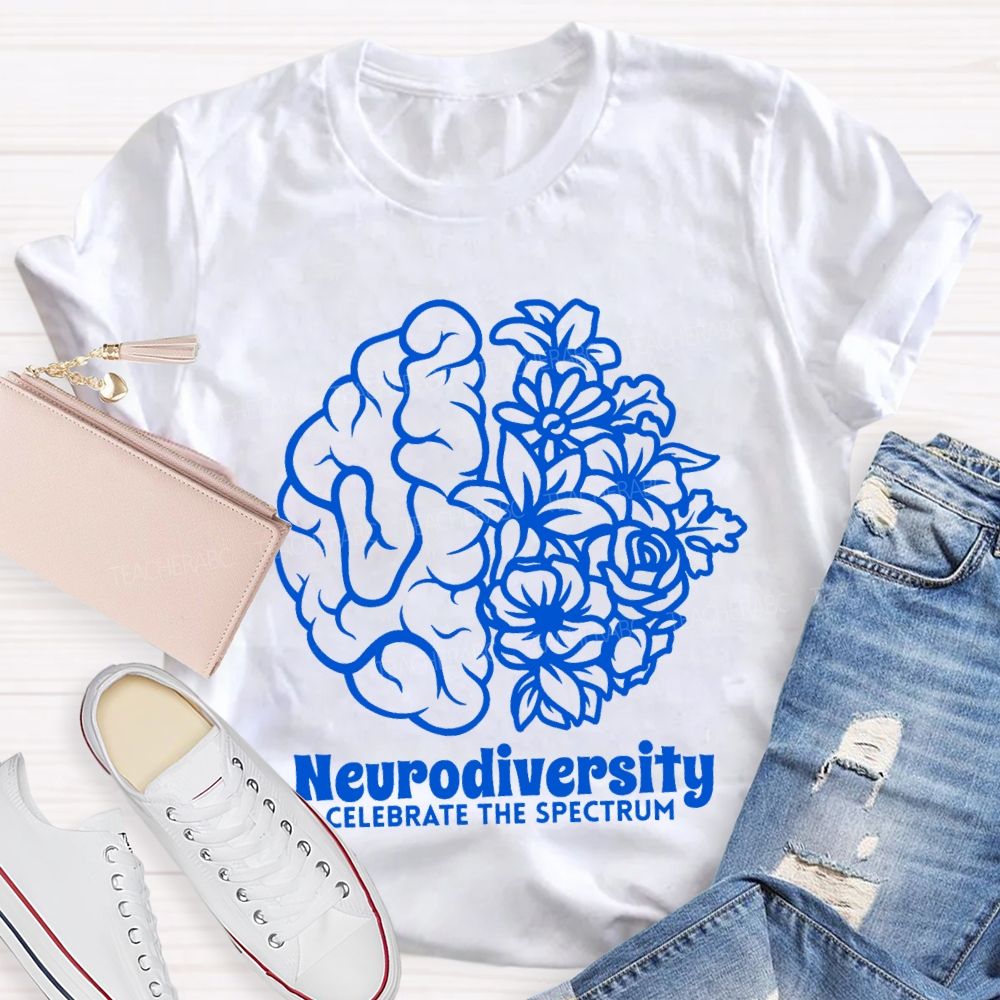 Neurodiversity Celebrate The Spectrum Floral Brain Teacher T-shirt