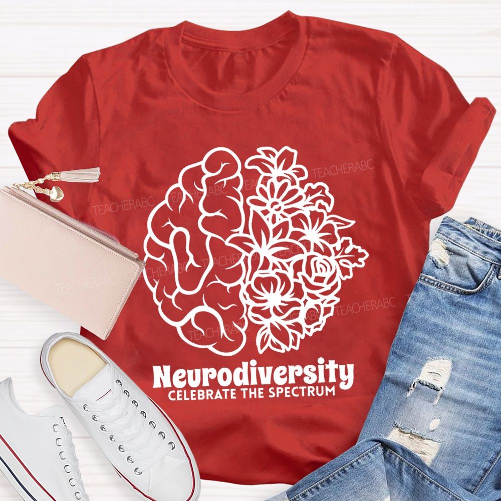 Neurodiversity Celebrate The Spectrum Floral Brain Teacher T-shirt