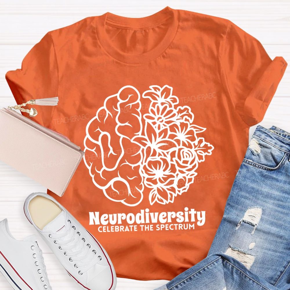 Neurodiversity Celebrate The Spectrum Floral Brain Teacher T-shirt