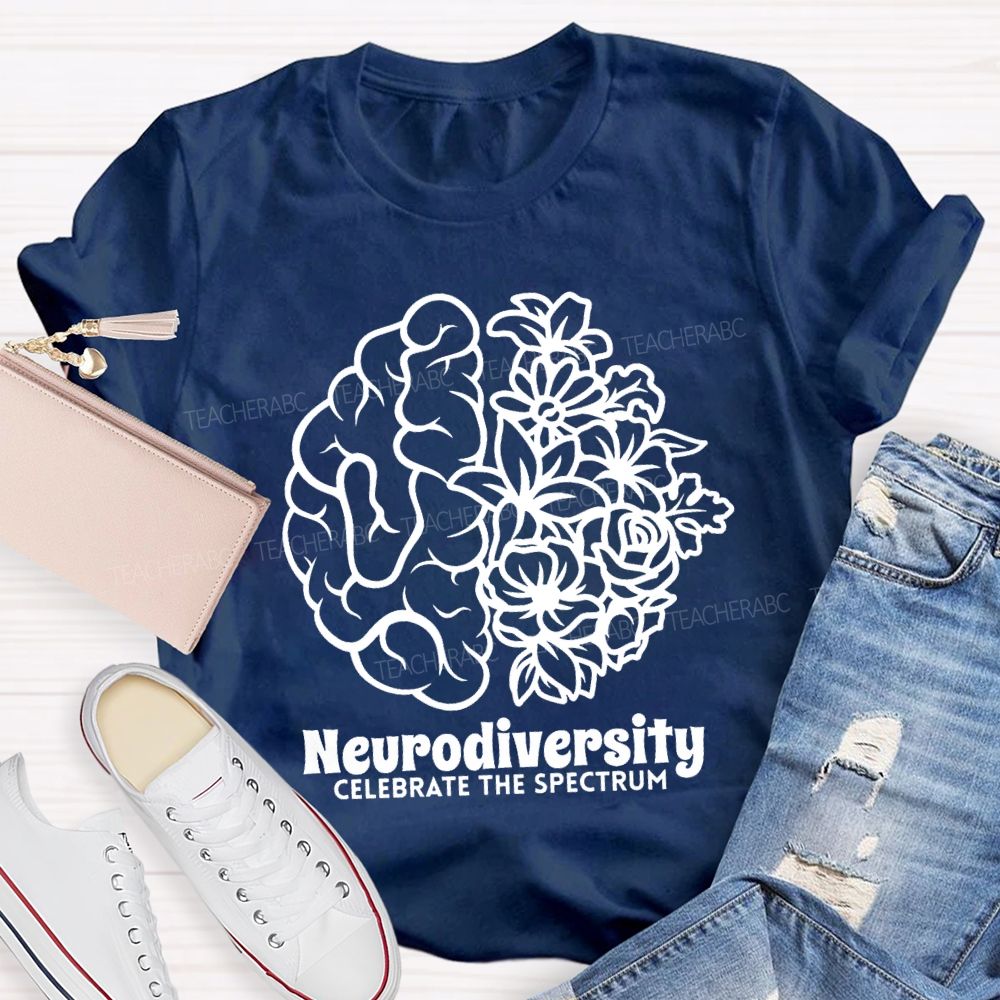 Neurodiversity Celebrate The Spectrum Floral Brain Teacher T-shirt