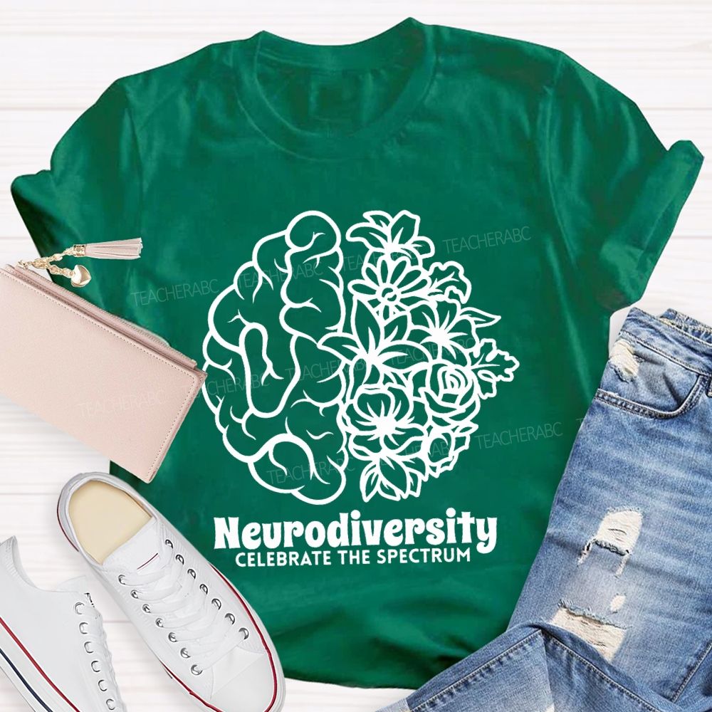 Neurodiversity Celebrate The Spectrum Floral Brain Teacher T-shirt