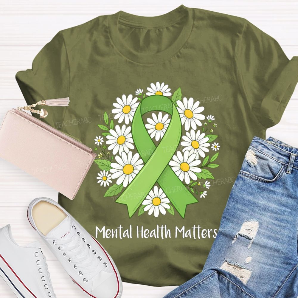 Mental Health Matters Green Ribbon Teacher T-Shirt