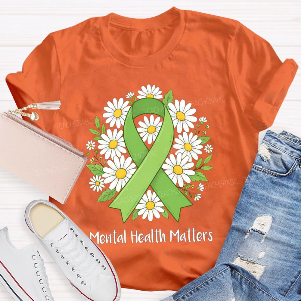 Mental Health Matters Green Ribbon Teacher T-Shirt