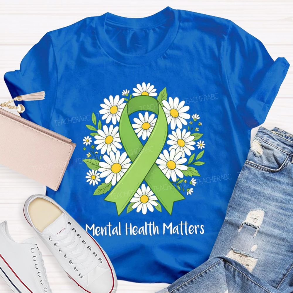 Mental Health Matters Green Ribbon Teacher T-Shirt