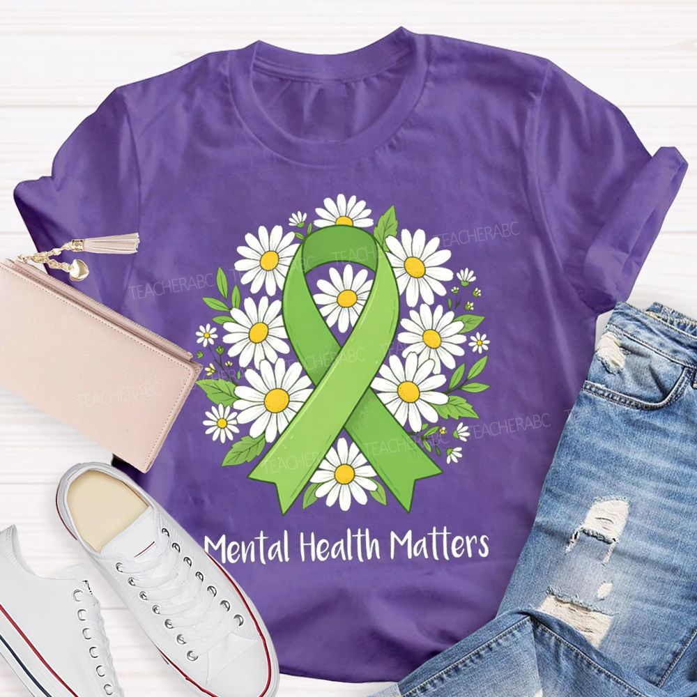Mental Health Matters Green Ribbon Teacher T-Shirt