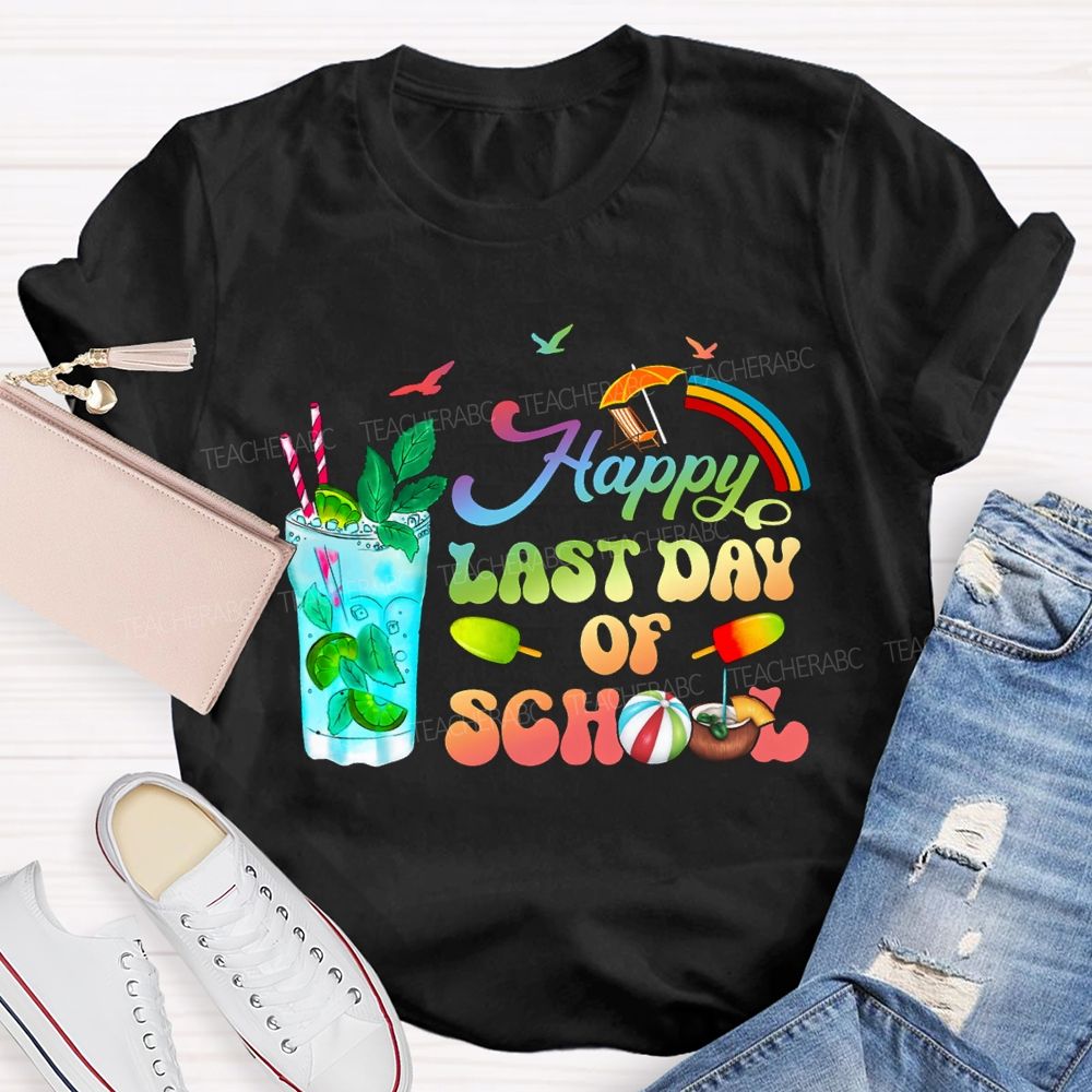 Happy Last Day Of School Gradient Font Teacher T-shirt