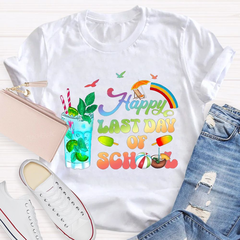 Happy Last Day Of School Gradient Font Teacher T-shirt