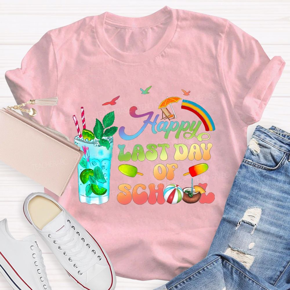Happy Last Day Of School Gradient Font Teacher T-shirt