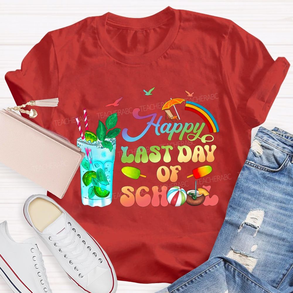 Happy Last Day Of School Gradient Font Teacher T-shirt