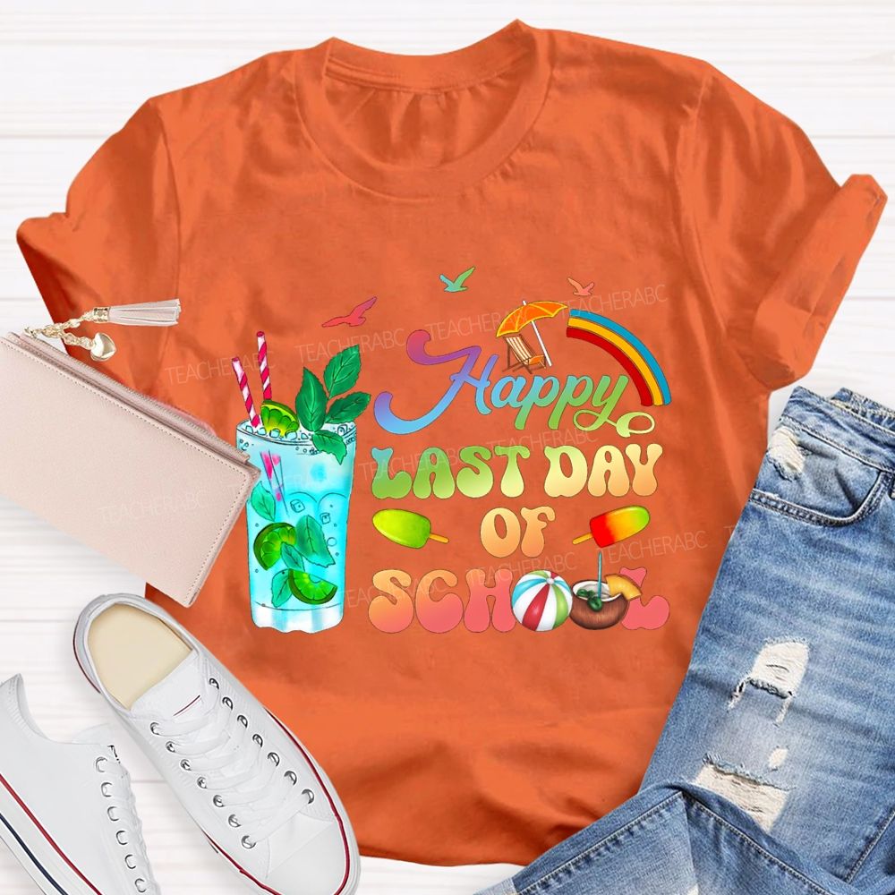 Happy Last Day Of School Gradient Font Teacher T-shirt