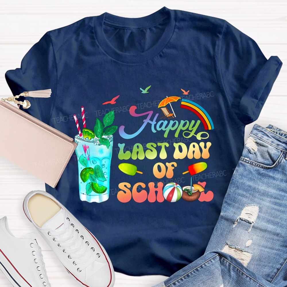 Happy Last Day Of School Gradient Font Teacher T-shirt