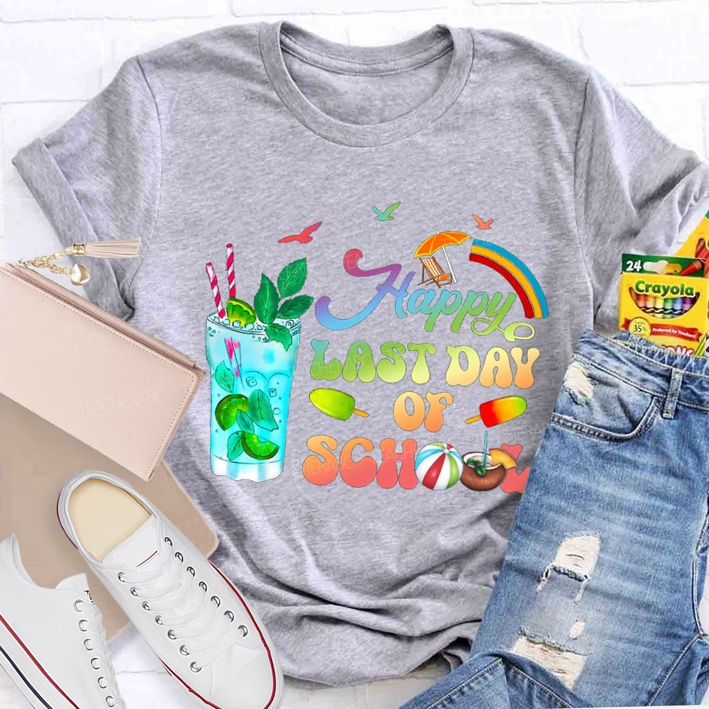 Happy Last Day Of School Gradient Font Teacher T-shirt