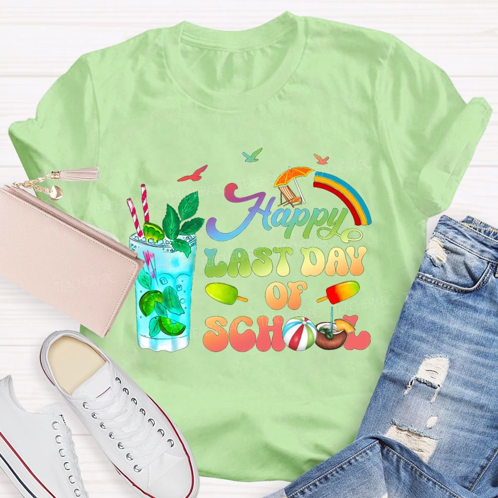 Happy Last Day Of School Gradient Font Teacher T-shirt