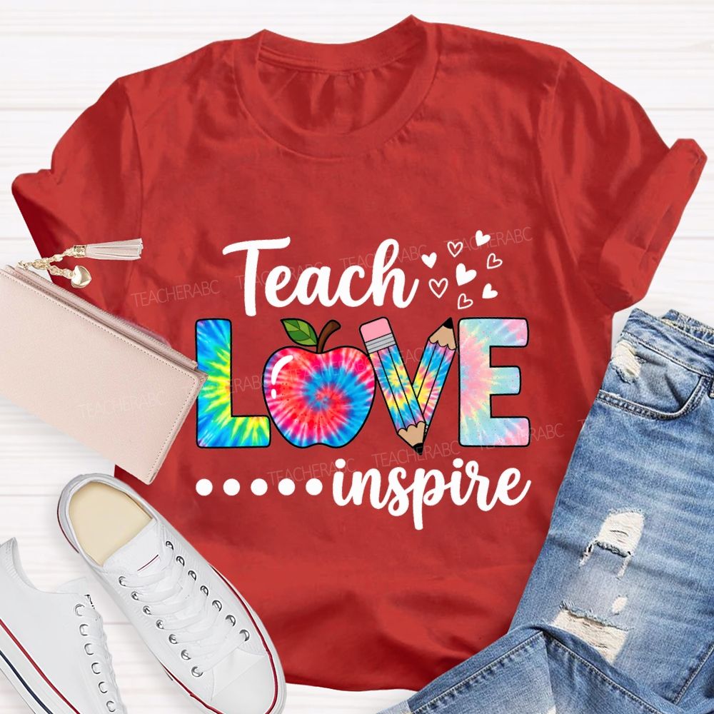 Teach Love Inspire Tie-Dye Font Print Teacher T-shirt