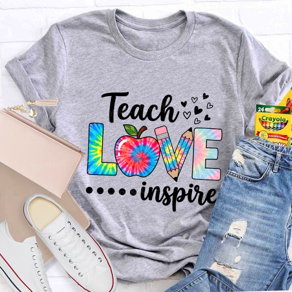 Teach Love Inspire Tie-Dye Font Print Teacher T-shirt