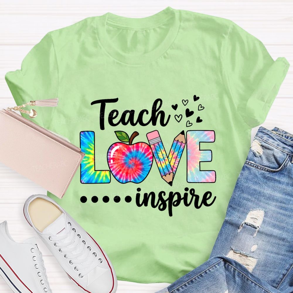 Teach Love Inspire Tie-Dye Font Print Teacher T-shirt