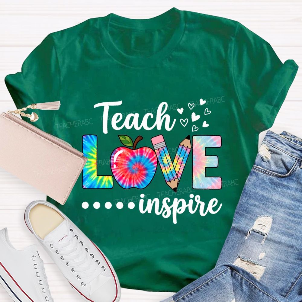Teach Love Inspire Tie-Dye Font Print Teacher T-shirt