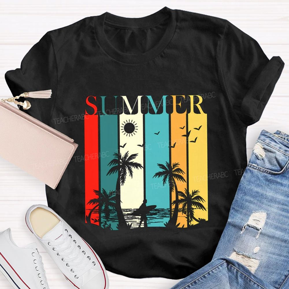 Summer Break Colorful Block Font Teacher T-shirt