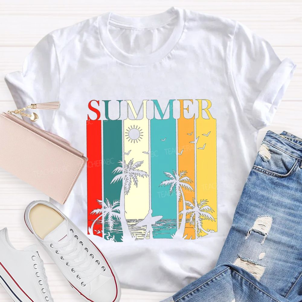 Summer Break Colorful Block Font Teacher T-shirt