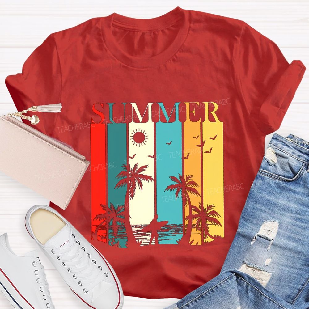 Summer Break Colorful Block Font Teacher T-shirt