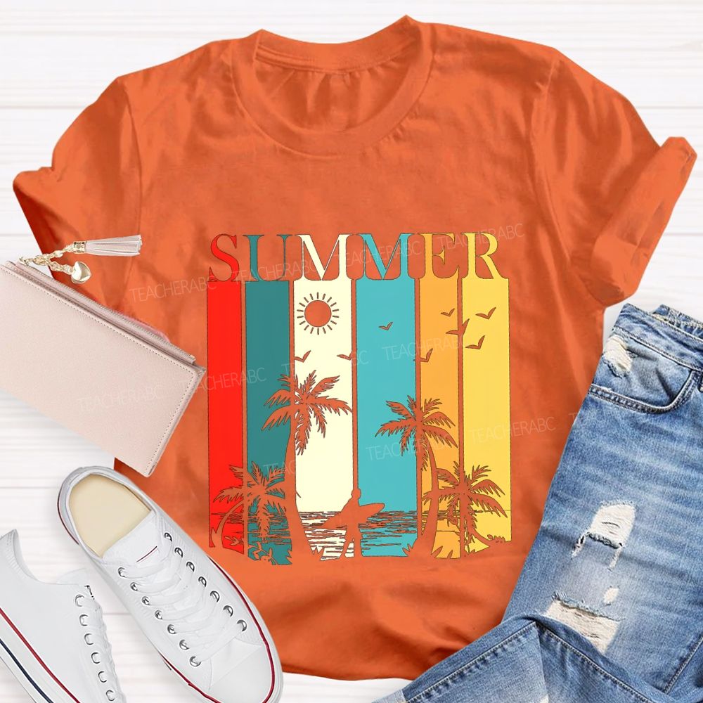 Summer Break Colorful Block Font Teacher T-shirt