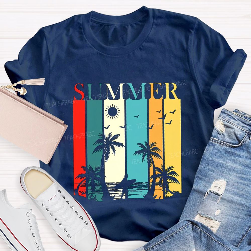 Summer Break Colorful Block Font Teacher T-shirt