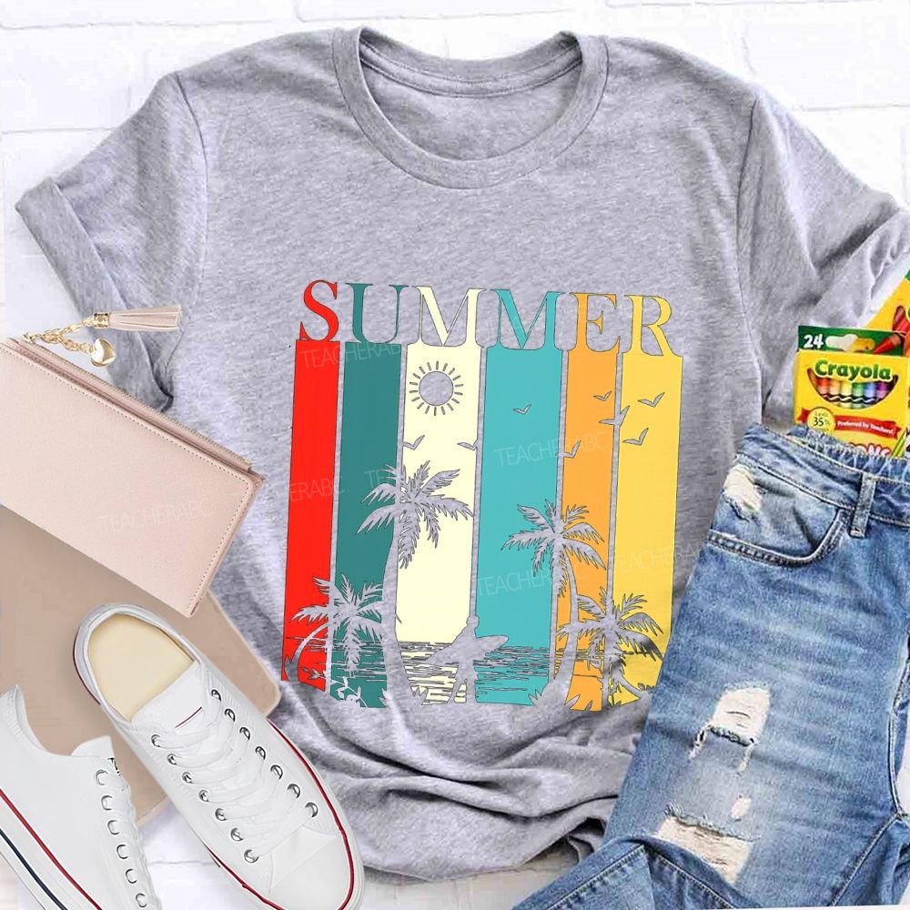 Summer Break Colorful Block Font Teacher T-shirt