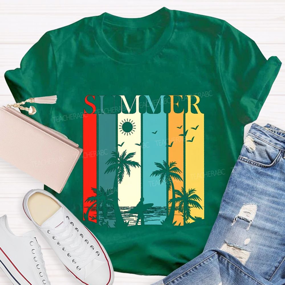 Summer Break Colorful Block Font Teacher T-shirt