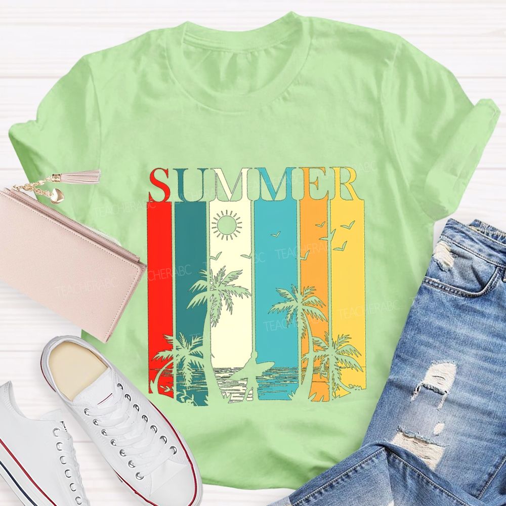 Summer Break Colorful Block Font Teacher T-shirt
