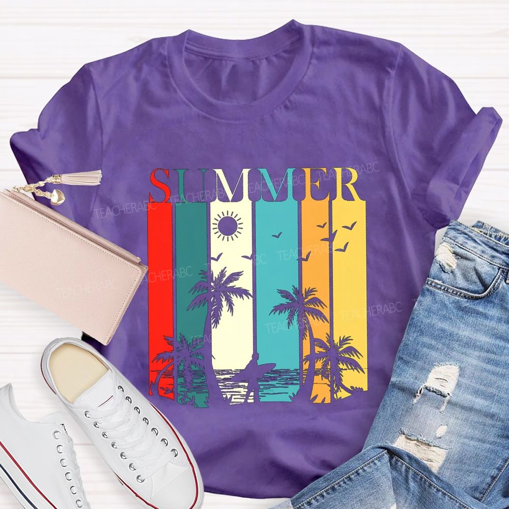 Summer Break Colorful Block Font Teacher T-shirt