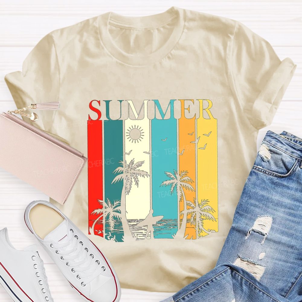 Summer Break Colorful Block Font Teacher T-shirt