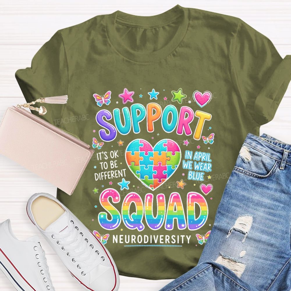 Support It's Ok To Be Different In April We Wear Blue Teacher T-shirt