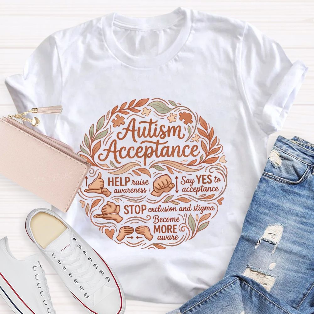 Autism Acceptance Help Raise Awareness Say Yes To Acceptance Pattern Teacher T-shirt