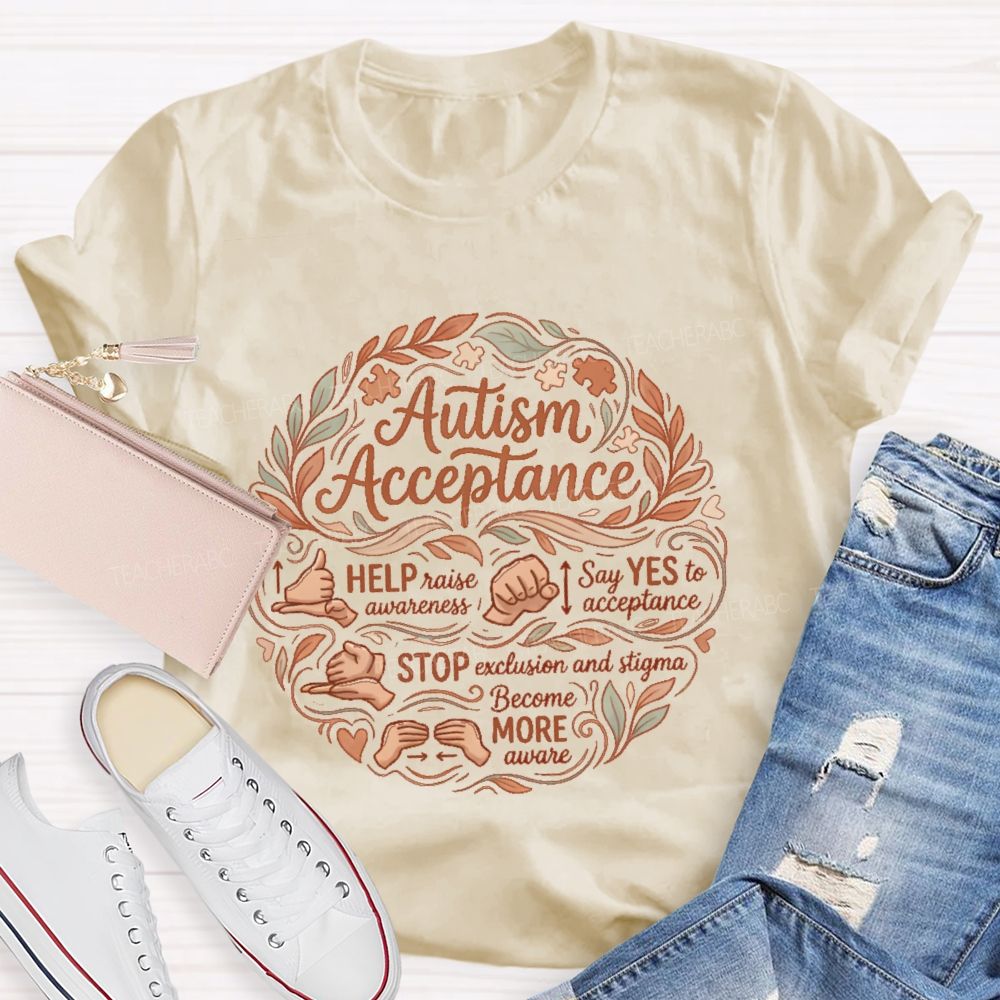 Autism Acceptance Help Raise Awareness Say Yes To Acceptance Pattern Teacher T-shirt